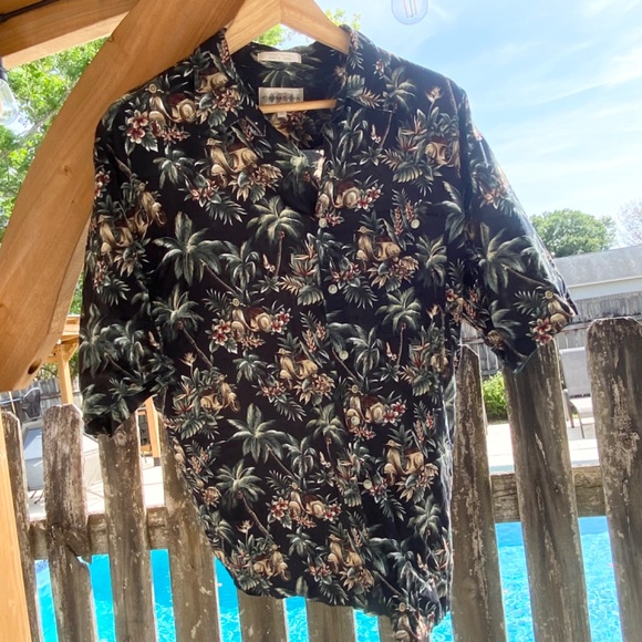 Campia Moda Hawaiian Artwork Palm Trees Hut Mens Button-Down Shirt XL - Picture 2 of 6